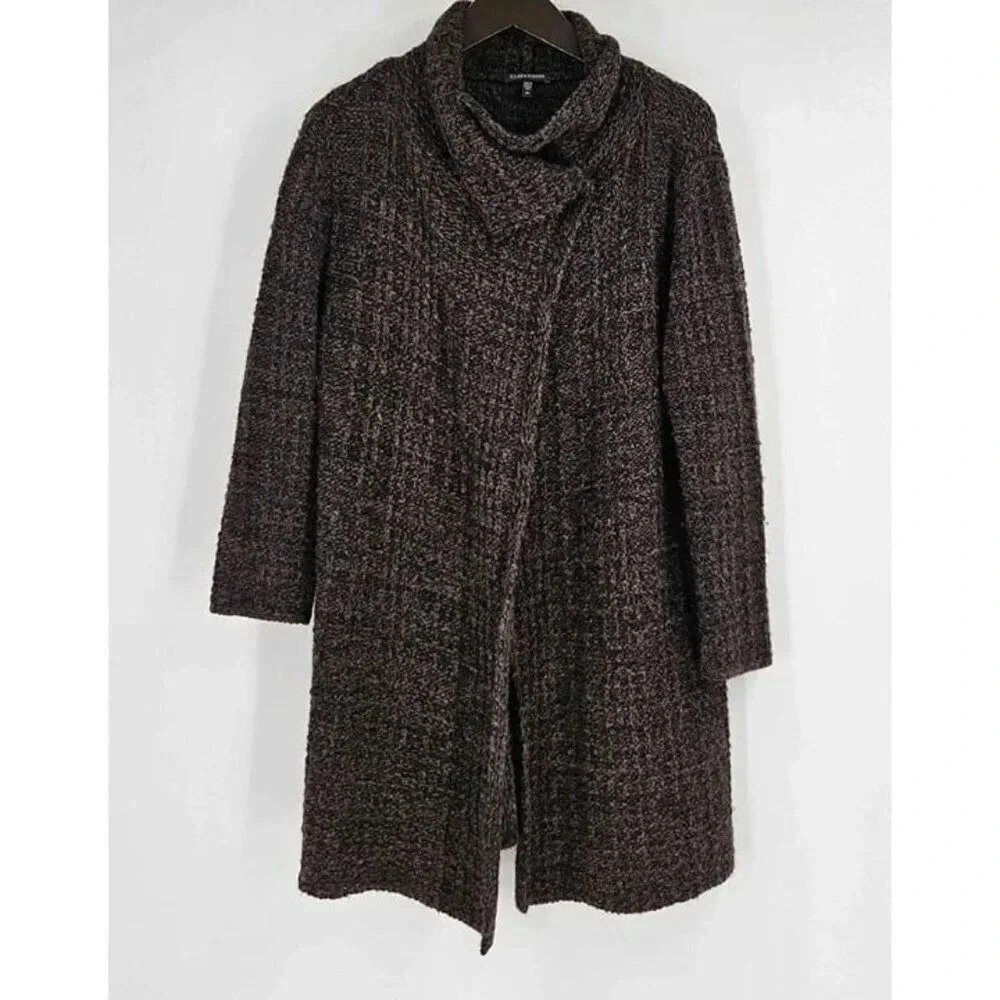 Eileen Fisher Wool Alpaca Blend Snap Front Long Coat Hi Collar Brown Gray XS